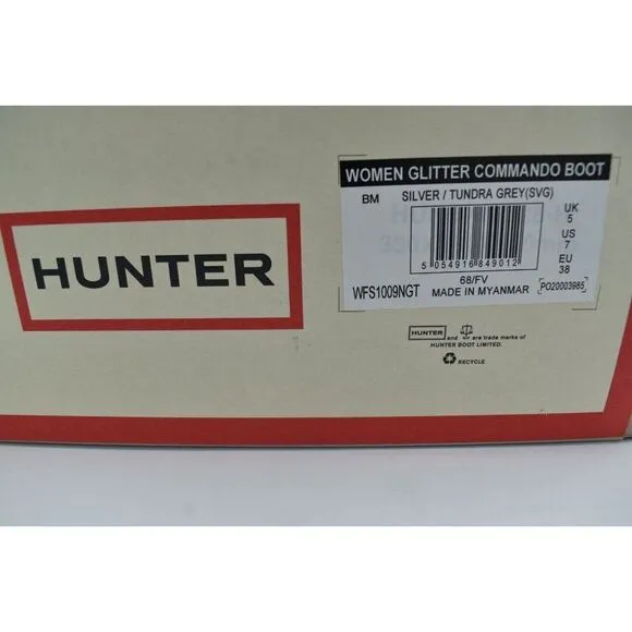 Hunter Womens 7 Glitter Commando Silver Grey Waterproof Insulated Winter Boots