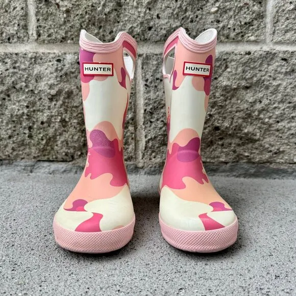 HUNTER X Peppa Pig Rain Boots Girls US 13B/1G EU 31 Pink Pull On Camo Gum Boot