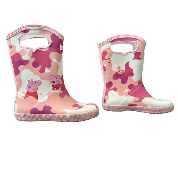HUNTER X Peppa Pig Rain Boots Girls US 13B/1G EU 31 Pink Pull On Camo Gum Boot