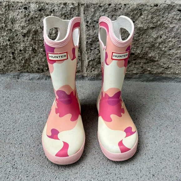 HUNTER X Peppa Pig Rain Boots Girls US 13B/1G EU 31 Pink Pull On Camo Gum Boot