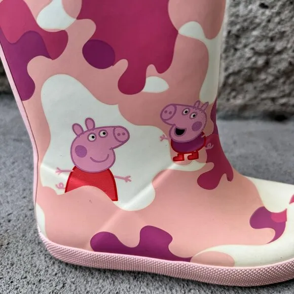 HUNTER X Peppa Pig Rain Boots Girls US 13B/1G EU 31 Pink Pull On Camo Gum Boot