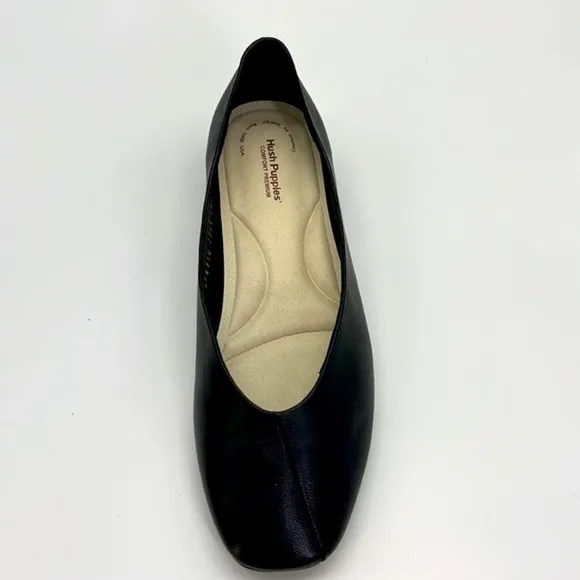Hush Puppies - Black Leather Square Heel Comfort Premium Shoes Size 6.5