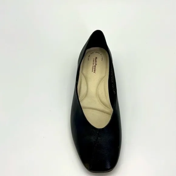 Hush Puppies - Black Leather Square Heel Comfort Premium Shoes Size 6.5