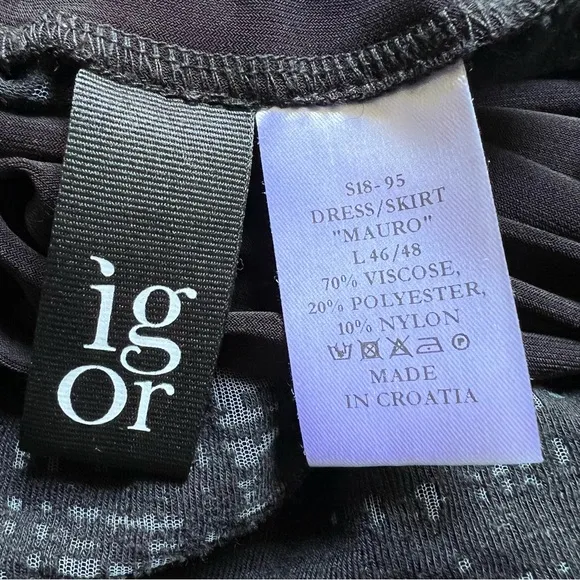 Igor by Igor Dobranic Black Burnout Dress Skirt Mauro Sz L Midi Stretch Croatia
