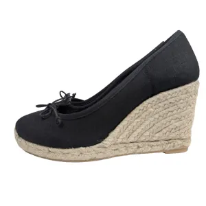J. Crew Seville Espadrille Canvas Wedge Heels Black Shoes Size 7 Resort Beachy