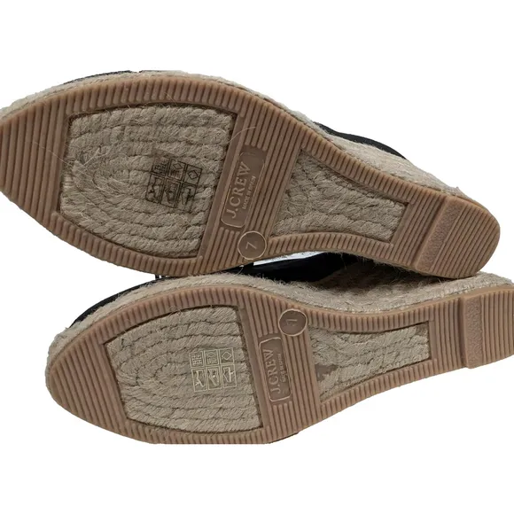 J. Crew Seville Espadrille Canvas Wedge Heels Black Shoes Size 7 Resort Beachy