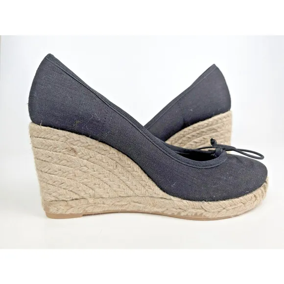 J. Crew Seville Espadrille Canvas Wedge Heels Black Shoes Size 7 Resort Beachy