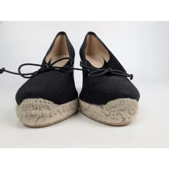 J. Crew Seville Espadrille Canvas Wedge Heels Black Shoes Size 7 Resort Beachy