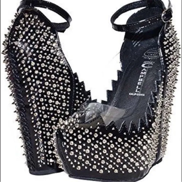 JEFFERY CAMPBELL Women's Audrey Spike Hidden Wedges Platform Shoes Studded 9.5