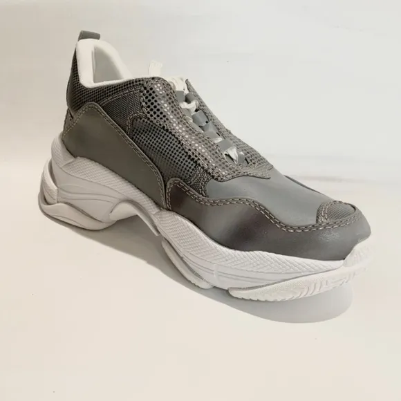 Jeffrey Campbell Grey Reflective Fabric Lace Up Womens Fashion Lo-Fi Sneaker 9.5