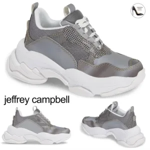 Jeffrey Campbell Grey Reflective Fabric Lace Up Womens Fashion Lo-Fi Sneaker 9.5