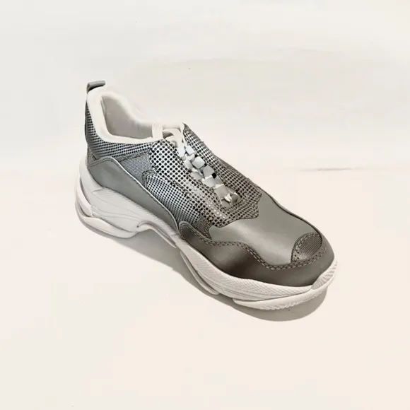 Jeffrey Campbell Grey Reflective Fabric Lace Up Womens Fashion Lo-Fi Sneaker 9.5