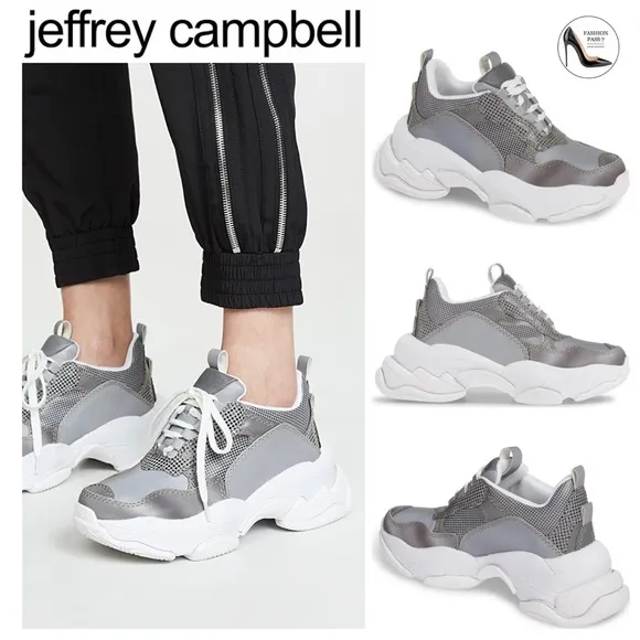 Jeffrey Campbell Grey Reflective Fabric Lace Up Womens Fashion Lo-Fi Sneaker 9.5