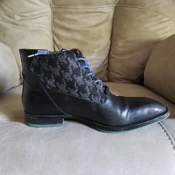 John Fluevog Johnathan Discontinued Black Leather Preppy Fun Shoes Sz 8