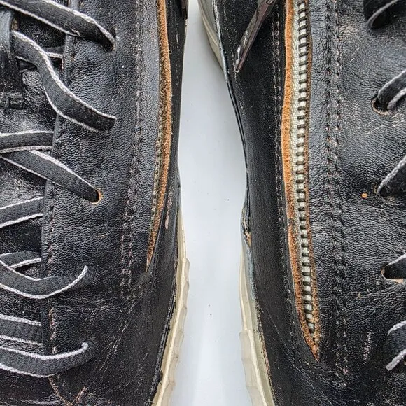 John Varvatos Bootleg Double Zip Distressed Mens Size 10 Black Leather Sneakers