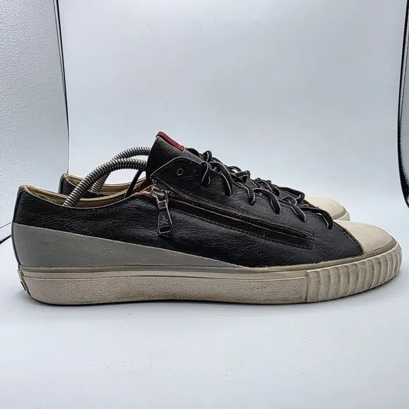 John Varvatos Bootleg Double Zip Distressed Mens Size 10 Black Leather Sneakers
