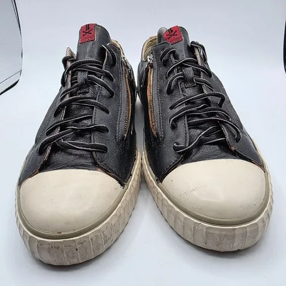 John Varvatos Bootleg Double Zip Distressed Mens Size 10 Black Leather Sneakers