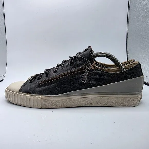 John Varvatos Bootleg Double Zip Distressed Mens Size 10 Black Leather Sneakers