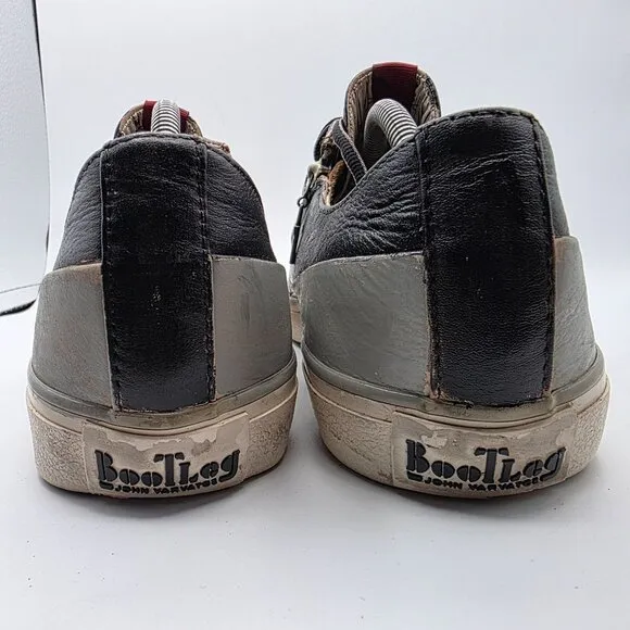 John Varvatos Bootleg Double Zip Distressed Mens Size 10 Black Leather Sneakers