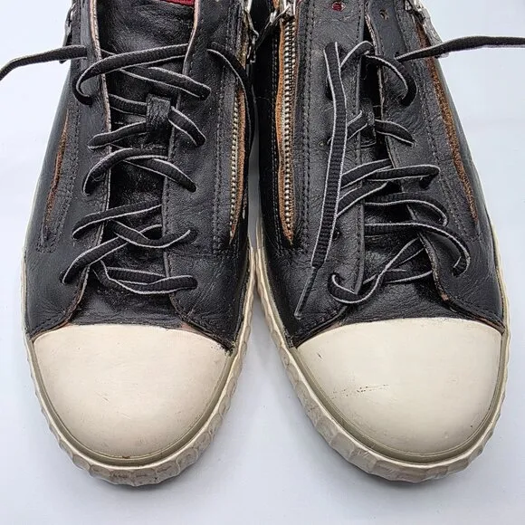 John Varvatos Bootleg Double Zip Distressed Mens Size 10 Black Leather Sneakers