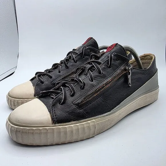 John Varvatos Bootleg Double Zip Distressed Mens Size 10 Black Leather Sneakers