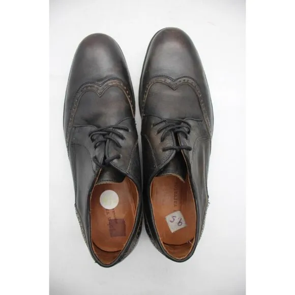 John Varvatos Men's 9.5M Brown Leather Brogue Wingtip Lace Up Shoe Handmade