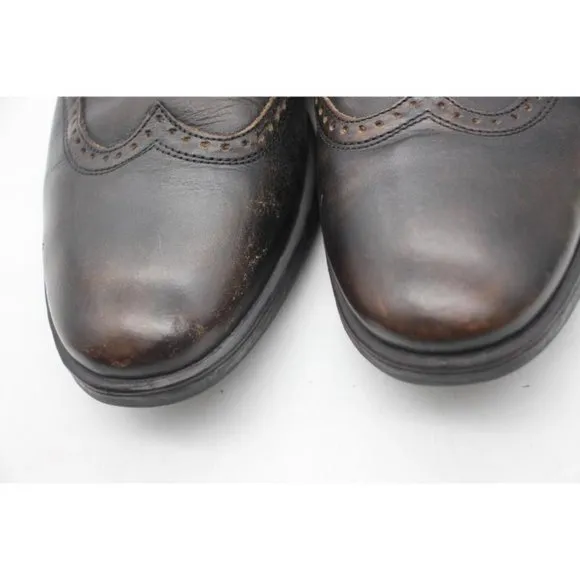 John Varvatos Men's 9.5M Brown Leather Brogue Wingtip Lace Up Shoe Handmade