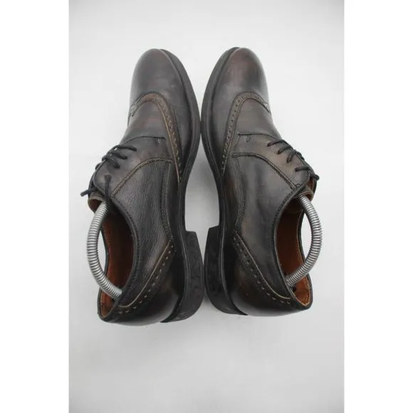 John Varvatos Men's 9.5M Brown Leather Brogue Wingtip Lace Up Shoe Handmade