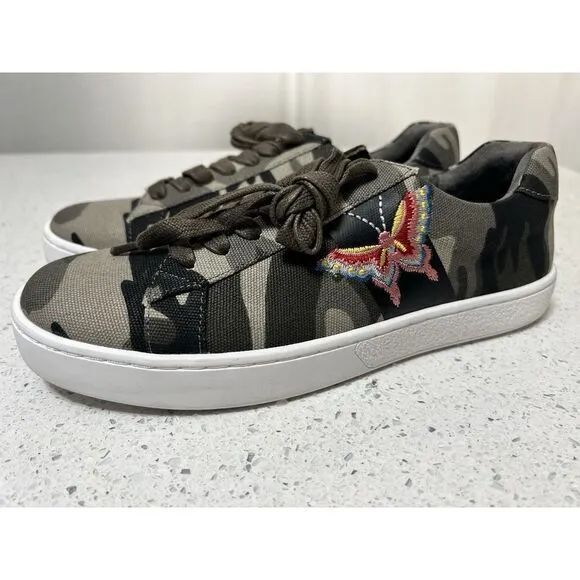Johnny Was Canvas Embroidered Butterfly Canvas Sneakers Camo Sz 7 🦋NEW! JWS0011