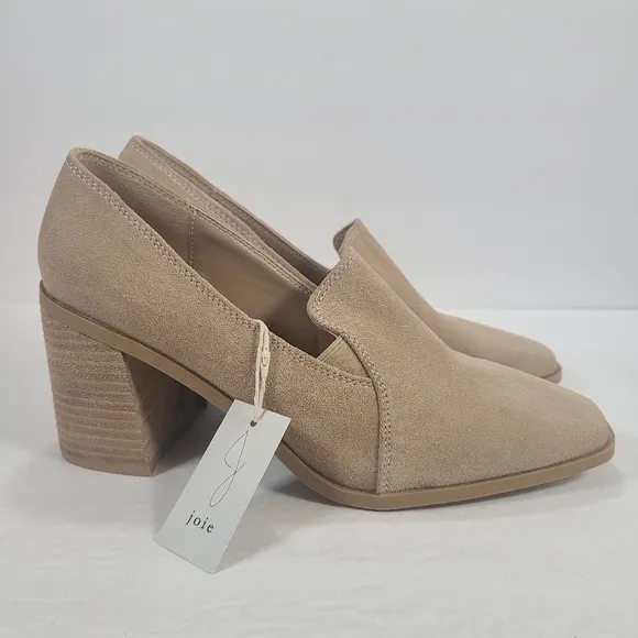 Joie Wevenly Tan Suede Block Heel Closed Toe Shoes Women's Size 8.5M