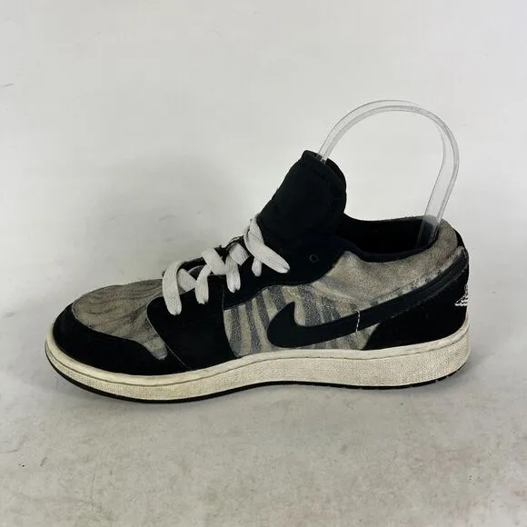 Jordan 1 Low Zebra Sneakers Kid's 4 Y Black Gray Suede Athletic Shoes 553560-057