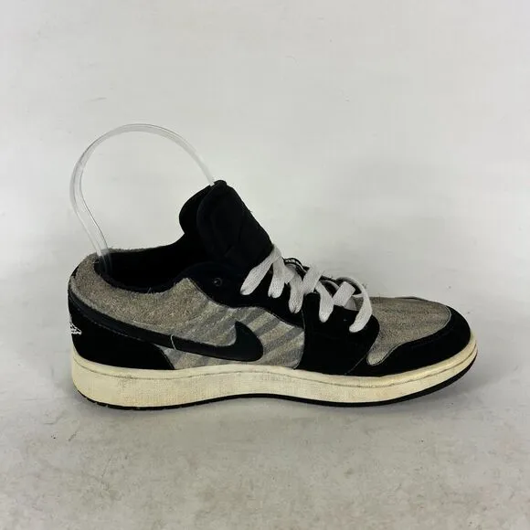 Jordan 1 Low Zebra Sneakers Kid's 4 Y Black Gray Suede Athletic Shoes 553560-057