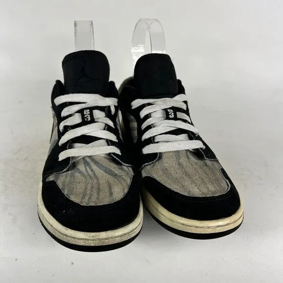 Jordan 1 Low Zebra Sneakers Kid's 4 Y Black Gray Suede Athletic Shoes 553560-057