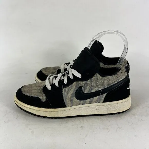 Jordan 1 Low Zebra Sneakers Kid's 4 Y Black Gray Suede Athletic Shoes 553560-057