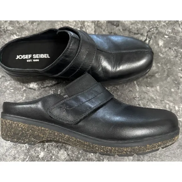 Josef Seibel Womens Darla 10 Leather Clogs Mules Comfort Shoes Slides Black S