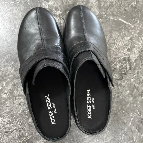 Josef Seibel Womens Darla 10 Leather Clogs Mules Comfort Shoes Slides Black S