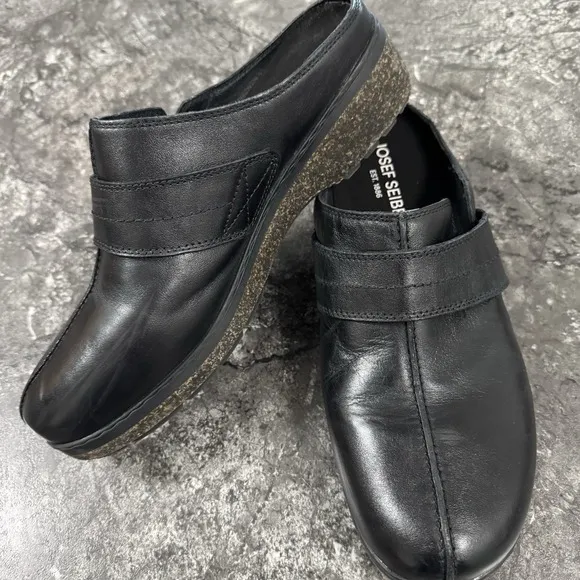 Josef Seibel Womens Darla 10 Leather Clogs Mules Comfort Shoes Slides Black S