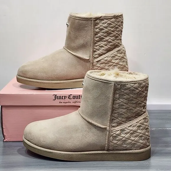 Juicy Couture Boots JC Kave Slip On Logo Warm Boots Booties 9 Taupe