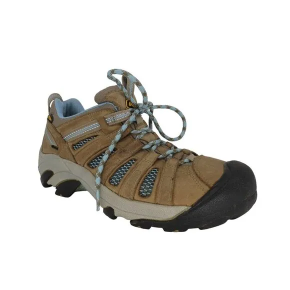 KEEN Women's Voyageur Hiking Shoes Brown Leather Blue Mesh Size 10