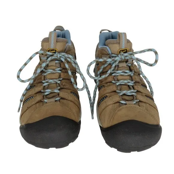KEEN Women's Voyageur Hiking Shoes Brown Leather Blue Mesh Size 10
