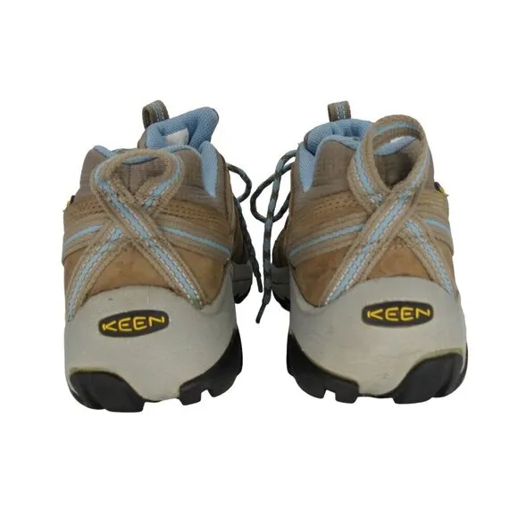 KEEN Women's Voyageur Hiking Shoes Brown Leather Blue Mesh Size 10