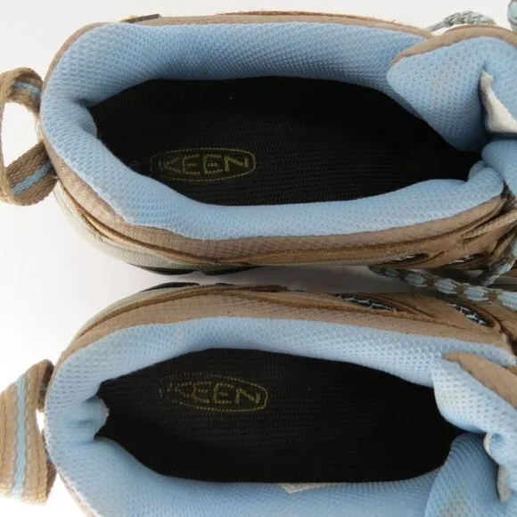 KEEN Women's Voyageur Hiking Shoes Brown Leather Blue Mesh Size 10