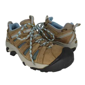 KEEN Women's Voyageur Hiking Shoes Brown Leather Blue Mesh Size 10