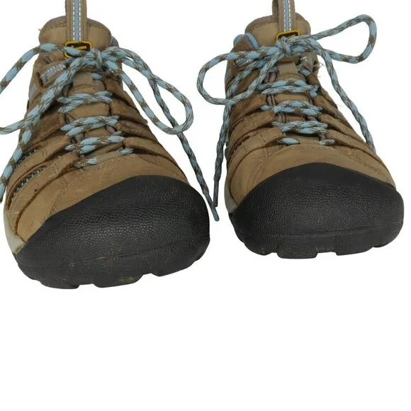 KEEN Women's Voyageur Hiking Shoes Brown Leather Blue Mesh Size 10