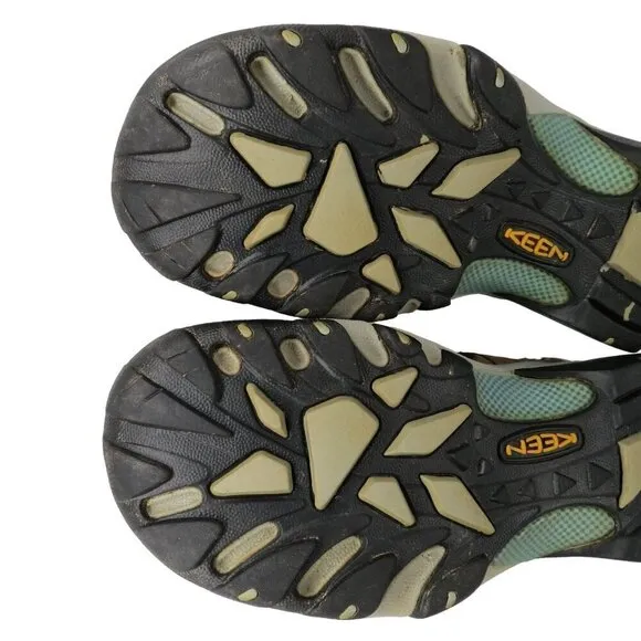 KEEN Women's Voyageur Hiking Shoes Brown Leather Blue Mesh Size 10