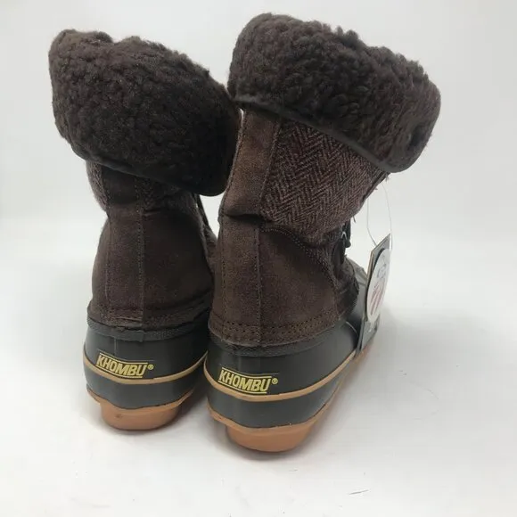 Khombu Corrine Brown Herringbone Wool Winter Lace Up Duck Snow Boots Size 7
