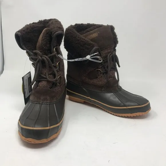 Khombu Corrine Brown Herringbone Wool Winter Lace Up Duck Snow Boots Size 7