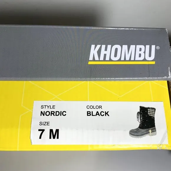 Khombu Nordic Duck Boots Suede Faux Fur Lace Up Booties Black Plaid Size 7 NEW