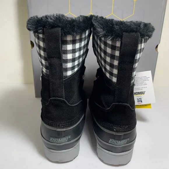 Khombu Nordic Duck Boots Suede Faux Fur Lace Up Booties Black Plaid Size 7 NEW