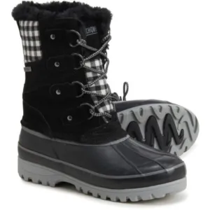 Khombu Nordic Duck Boots Suede Faux Fur Lace Up Booties Black Plaid Size 7 NEW